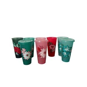 Starbucks 2022 Holiday Reusable Cold Cups 24 oz Set of 8 Cups 3 Lids